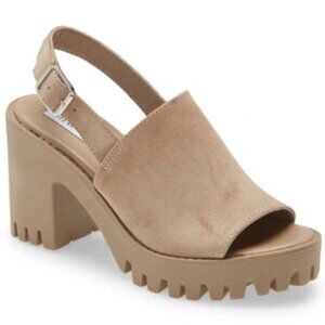 Steve Madden Beige Sandy Sunnyside Slingback Lug Sole Sandals Heels Size 7